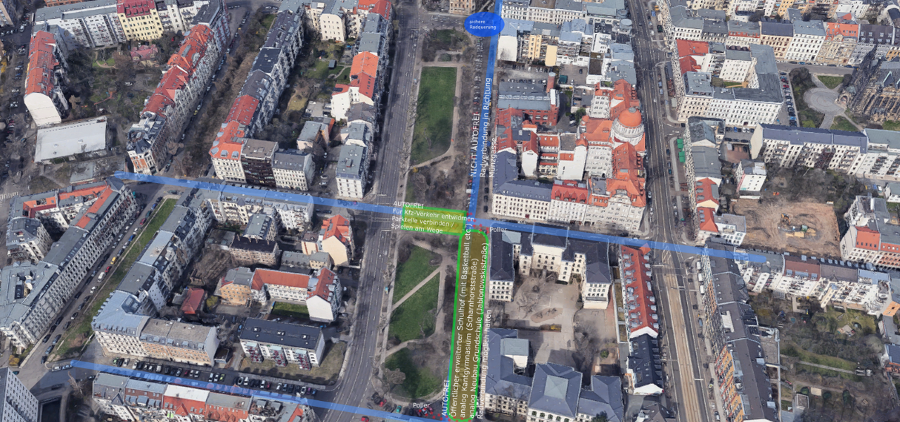 Luftbild mit Planskizze von Floßplatz und Harkortstraße in Zentrum-Süd in in Leipzig (Planskizze Ökolöwe)