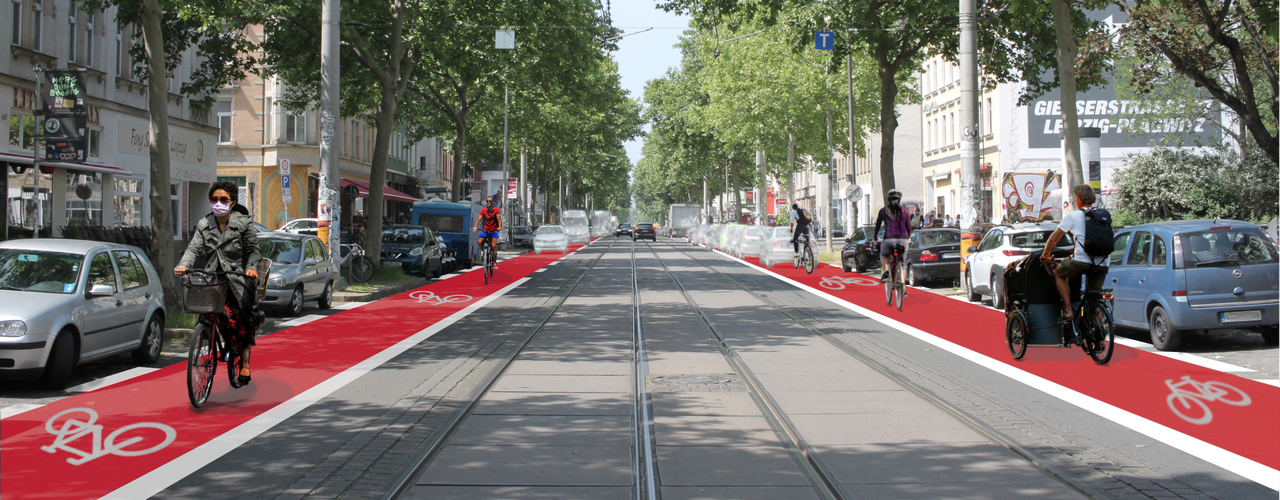 Einer neuer Radweg auf der Karl-Heine-Straße