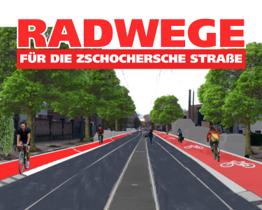 Für mehr Sicherheit: Unterschreibe jetzt die Petition für Radwege und Tempo 30 auf der Zschocherschen Straße in Plagwitz.