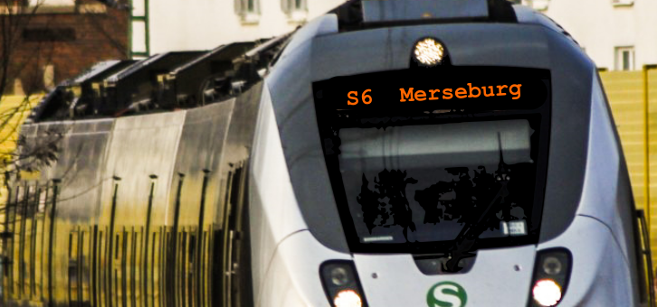 S-Bahn mit der Aufschrift S6 Merseburg