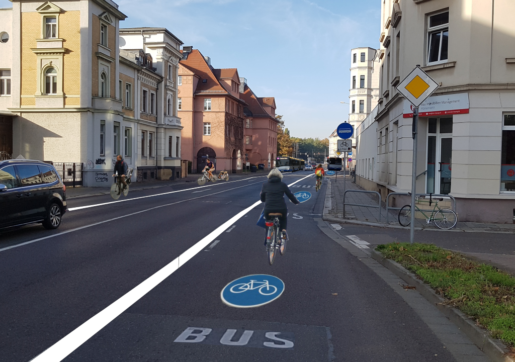 Bus- und Radspur in der Rödelstraße - Visualisierung: Ökolöwe