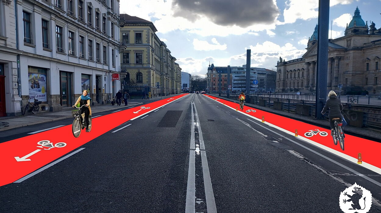 Visualisierung eines Fahrradstreifens auf der Harkortstraße in Leipzig
