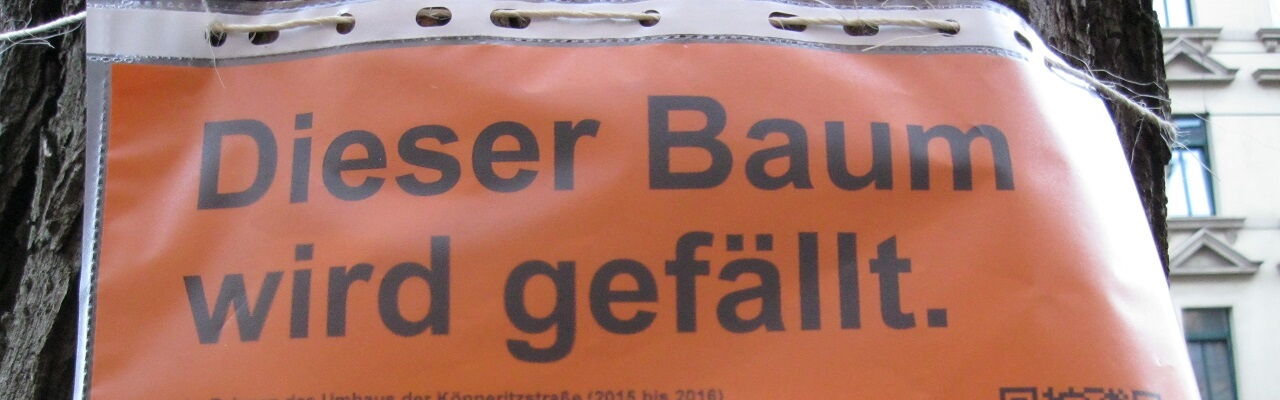 Ankündigungstext: "Dieser Baum wird gefällt."