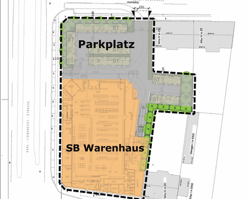 Gestaltungsplan REWE-Markt Connewitzer Kreuz