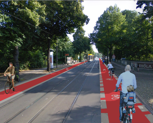 Umbau Käthe-Kollwitz-Straße in Leipzig mit Radwegen und Straßenbahn-Haltestellen