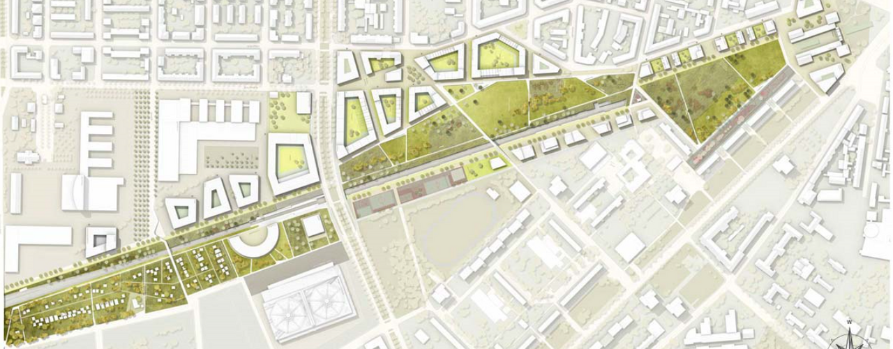 Masterplan Bayerischer Bahnhof, Baugebiet im Bereich Distillery, Stadtteilpark, Lößniger Straße, Dösener Weg, Schulcampus, S-Bahn-Station mdr, Gurken-Schumann, Kurt-Eisner-Straße, Bildquelle: Stadt Leipzig / Stadtbau AG / BUWOG
