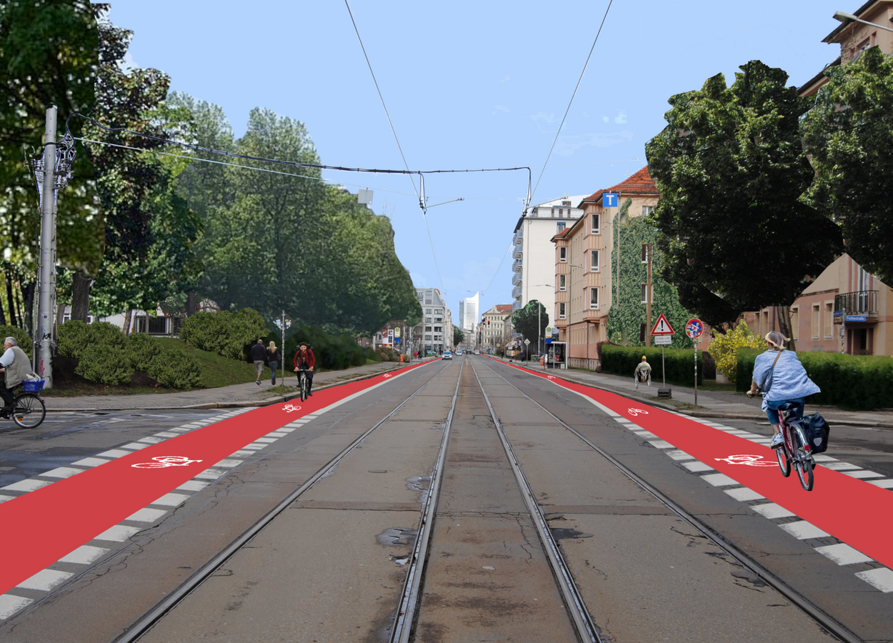 Visualisierung eines Fahrradstreifens auf der Arthur-Hoffmann-Straße in Leipzig