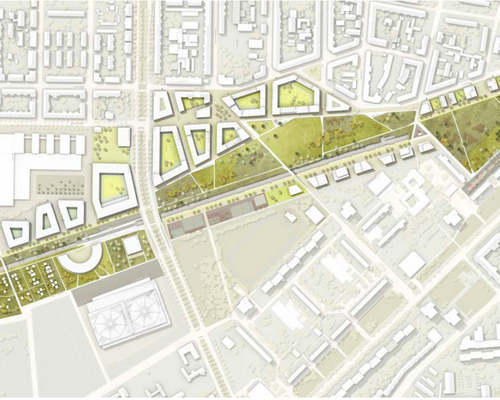 Masterplan Bayerischer Bahnhof, Baugebiet im Bereich Distillery, Stadtteilpark, Lößniger Straße, Dösener Weg, Schulcampus, S-Bahn-Station mdr, Gurken-Schumann, Kurt-Eisner-Straße, Bildquelle: Stadt Leipzig / Stadtbau AG / BUWOG