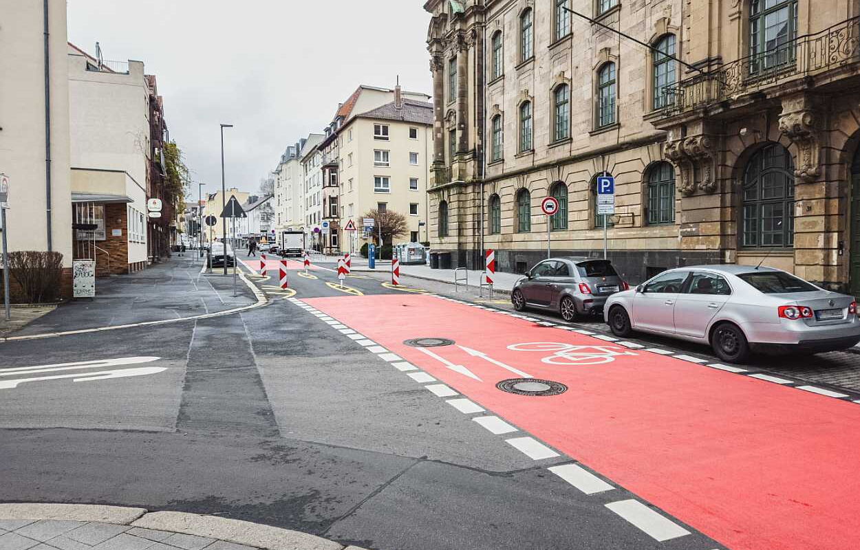 Beispiel für ein verkehrsberuhigte Fahrradstraße mit modalem Filter in Kassel. Foto: Phillipp Böhme
