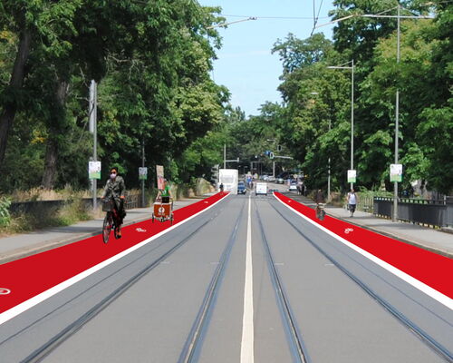 Ein Neuer Radweg auf der Riebeckstraße über die Riebeckbrücke