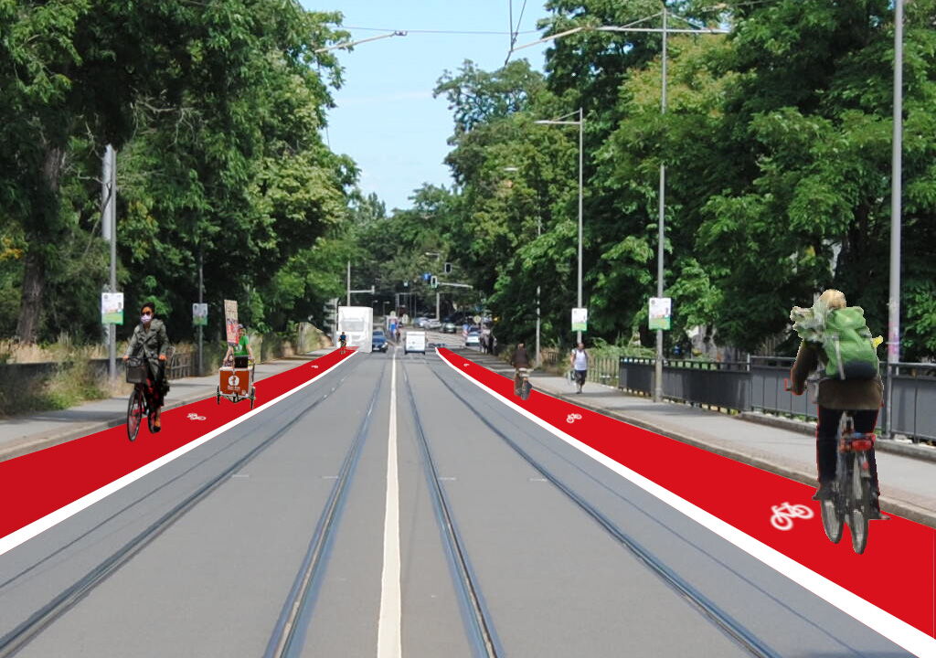 Ein Neuer Radweg auf der Riebeckstraße über die Riebeckbrücke