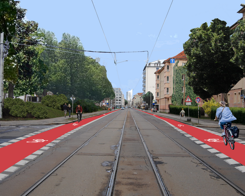 Visualisierung eines Fahrradstreifens auf der Arthur-Hoffmann-Straße in Leipzig