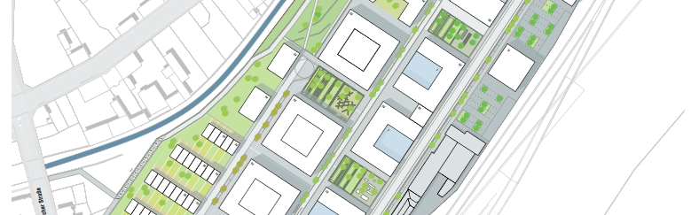 Planansicht eines autofreien Quartiers neben dem Hauptbahnhof Leipzig (Quelle: Stadt Leipzig)