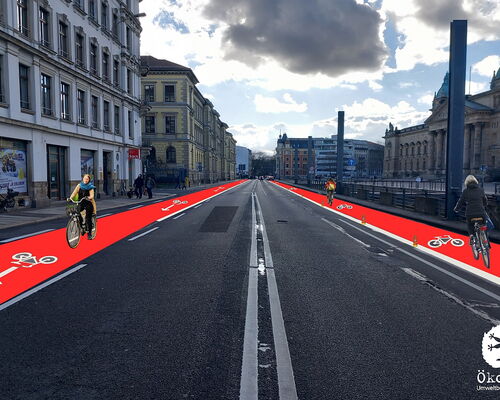 Visualisierung eines Fahrradstreifens auf der Harkortstraße in Leipzig