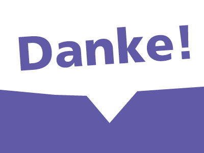Eine Sprechblase mit dem Schriftzug "Danke!"