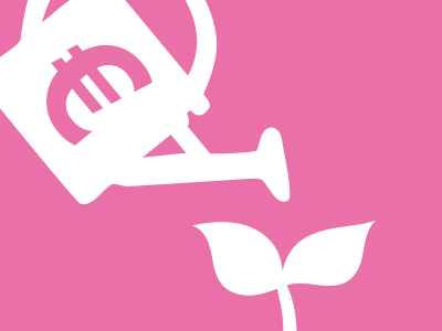 Eine Grafik mit einer Gießkanne mit einem Euro-Zeichen, die eine kleine Pflanze gießt.