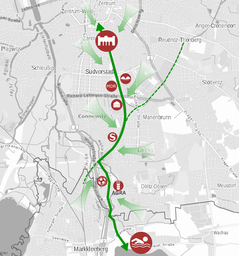 Kartenansicht der Aktiv-Achse Süd