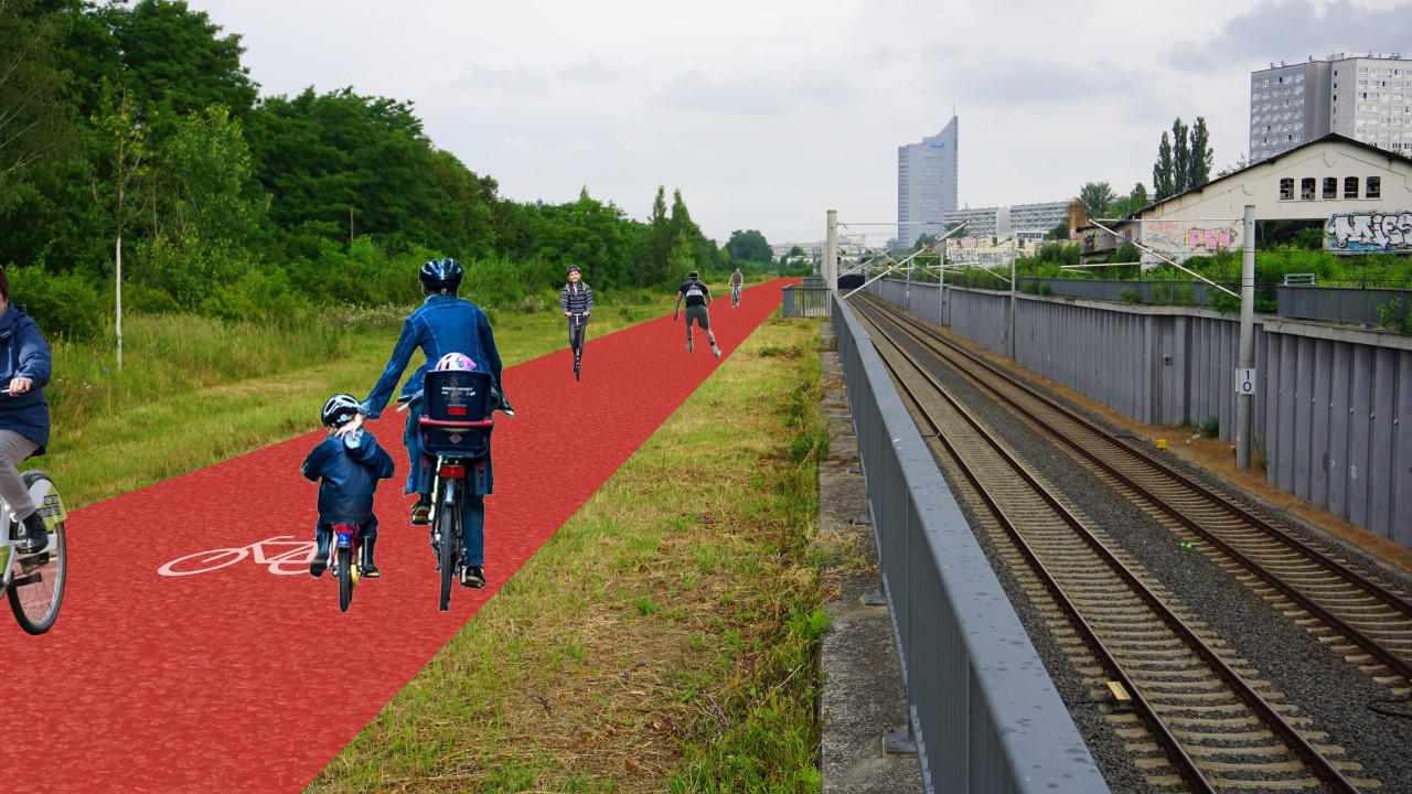 Die Aktiv-Achse Süd soll den Bayerischen Bahnhof über einen Radweg mit dem Markkleeberger See verbinden