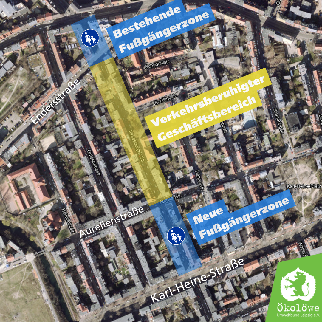 Satellitenbild von Lindenau, das zeigt wie die Verkehrsregelungen in den einzelnen Abschnitten der Merseburger Straße in Leipzig-Lindenau sind