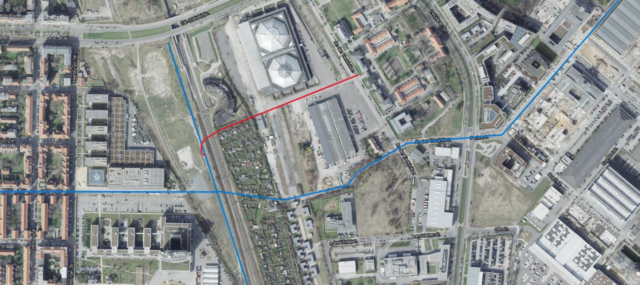Aktive Achse Süd und eine Radverbindung von der Südvorstadt zur Alten Messe durchqueren den Stadtraum Bayerischer Bahnhof