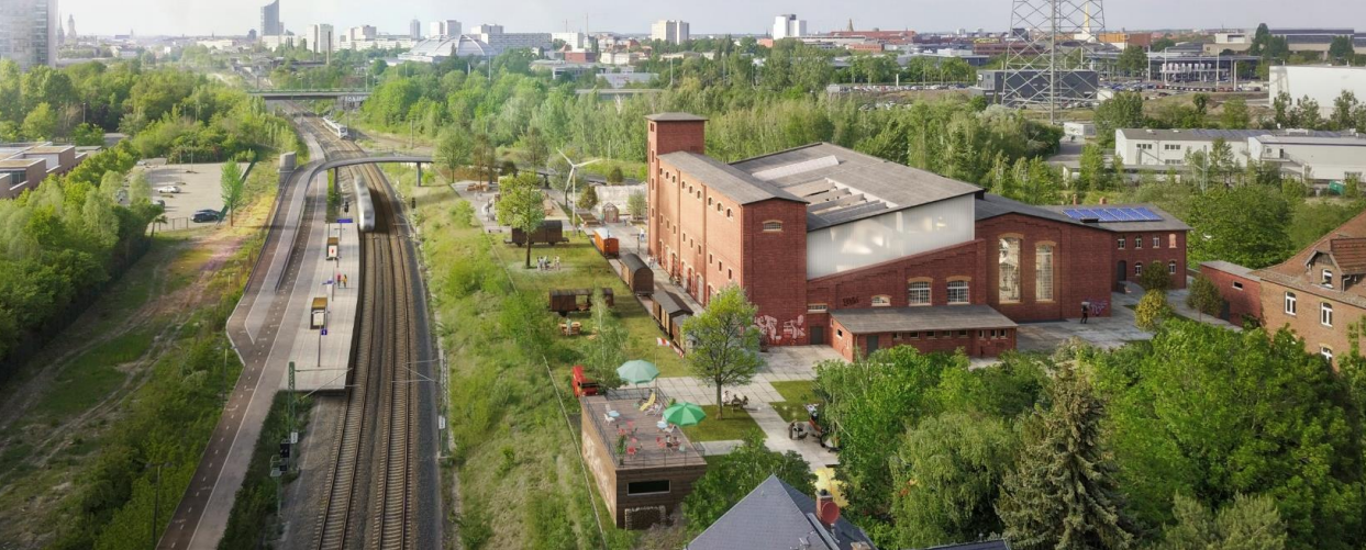 Visualisierung Gleisdreieck mit Kulturzentrum und neuer S-Bahn-Haltestelle als Verknüpfung zur Straßenbahn-Linie 10 auf der Arno-Nitzsche-Straße