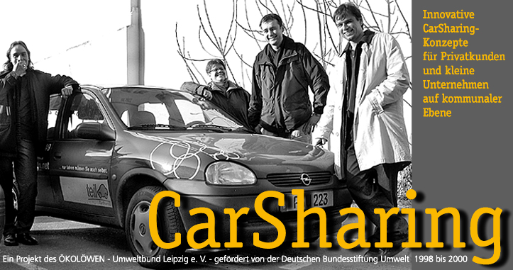 Leipzigs erstes teilAuto, die am Projekt Beteiligten stehen um das Auto herum.