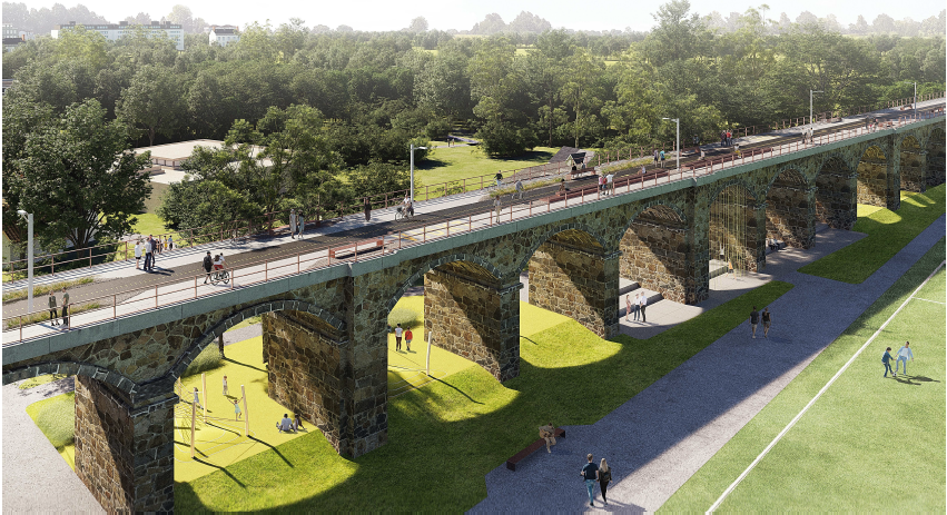 Der Parkbogen Ost auf dem Sellerhäuser Viadukt (Visu: SINAI Gesellschaft von Landschaftsarchitekten mbH)