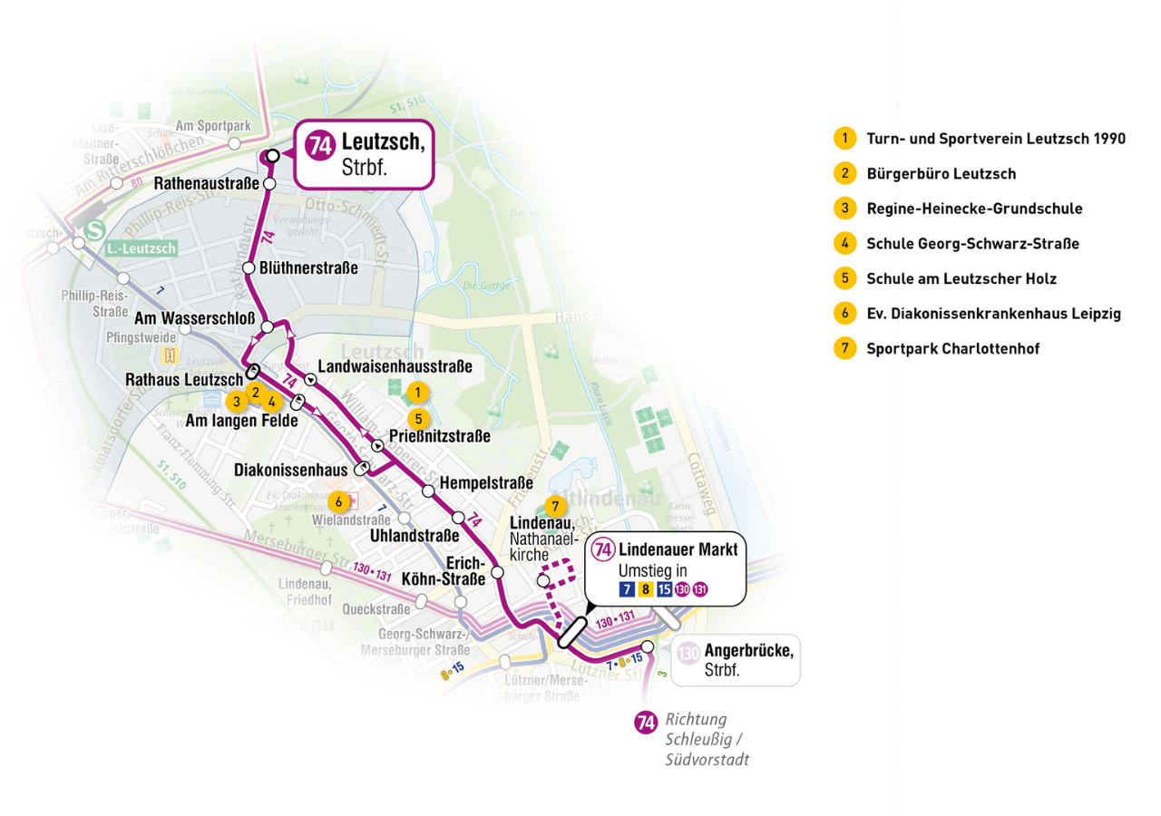 Die neue Endstelle für die Linie 74 ist am Straßenbahnhof Leutzsch.