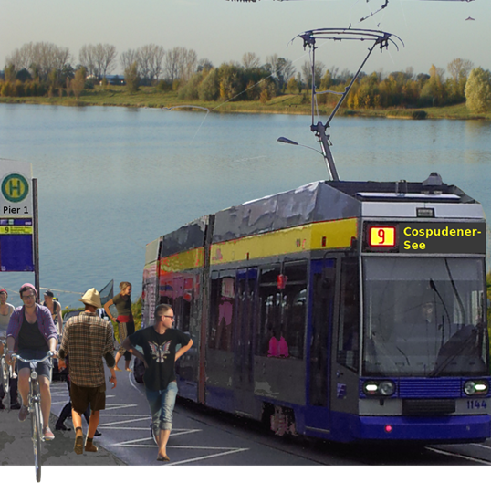 Mit der Straßenbahn zum Cospudener See in Markkleeberg