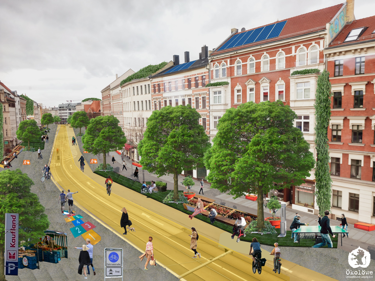 Wir Ökolöwen haben ein Kurzkonzept entworfen, um die Ortsmitte von Reudnitz grüner und autoreduzierter zu gestalten.