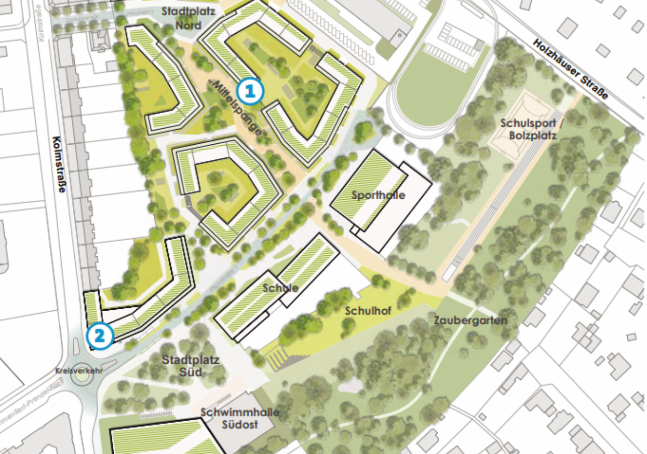 Grafik: Masterplan für das neue Stadtquartier in Leipzig Stötteritz aus der Vogelperspektive