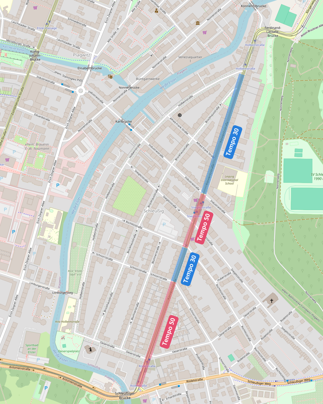 Tempo 30 Flickenteppich auf der Könneritzstraße vorher