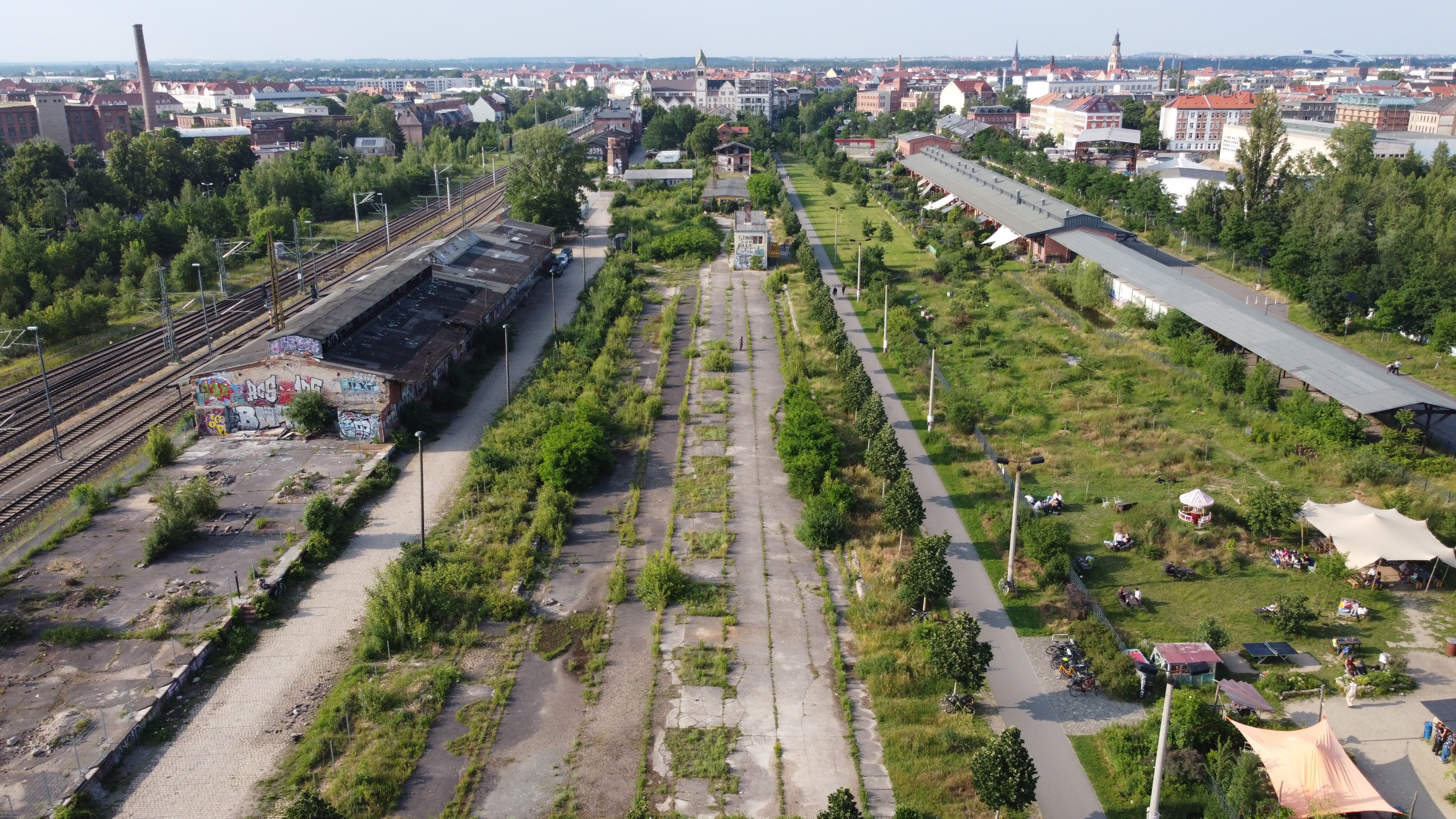 Das Areal des Bürgerbahnhofs Plagwitz von oben