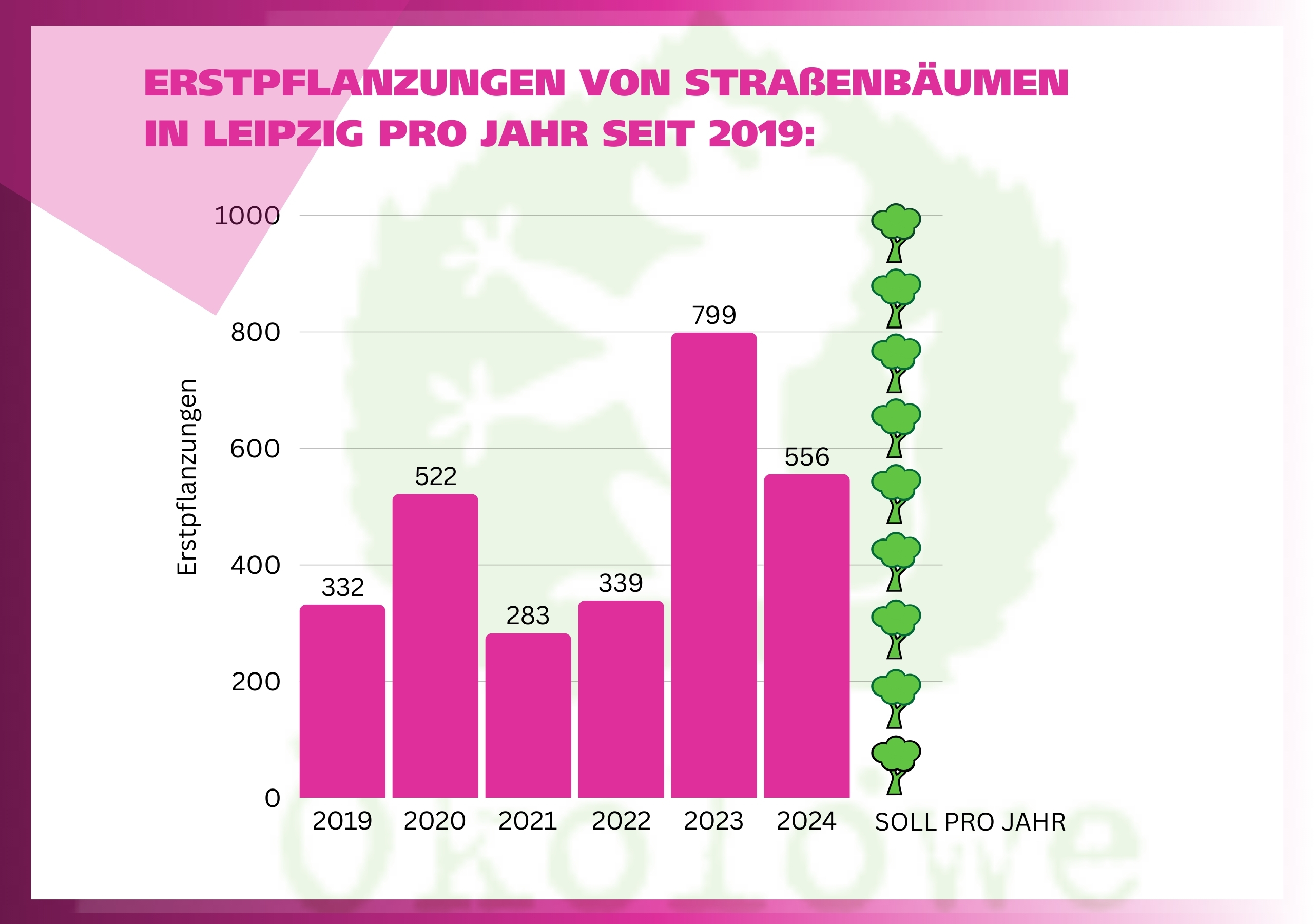 In Leipzig werden jedes Jahr zu weniger Straßenbäume gepflanzt: 2024 wurden nur 556 von versprochenen 1.000 Straßenbäumen gepflanzt. Eine katastrophale Bilanz!