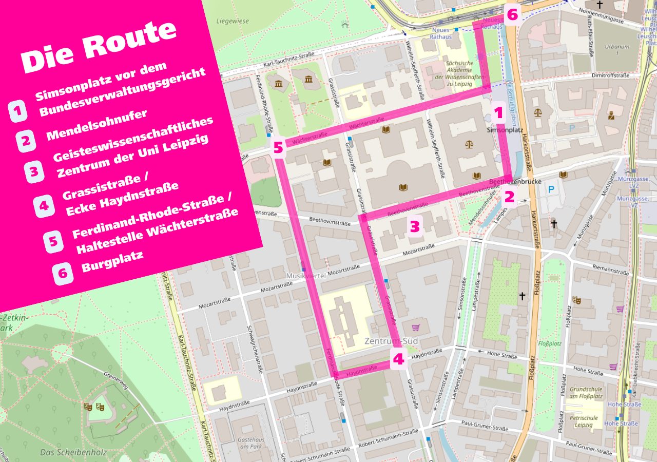Auf der Route durch das Musikviertel haben wir konkrete Beispiele für Klimaanpassungsmaßnahmen und mehr Grün in Leipzig aufgezeigt.