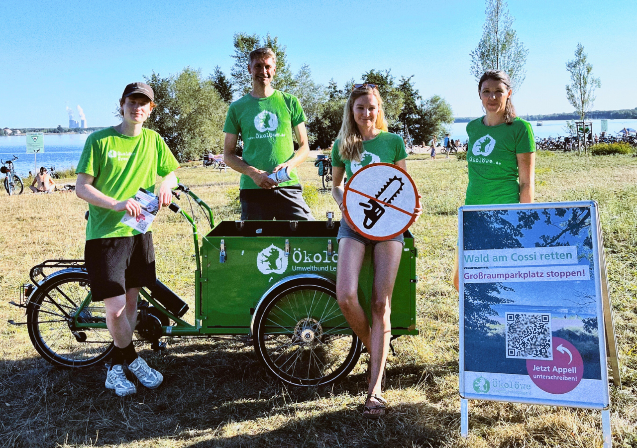 Ökolöwen gegen den Parkplatz am Cossi